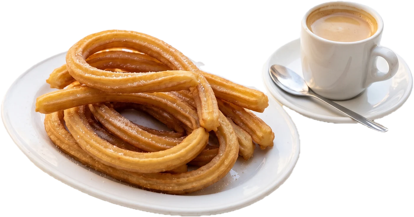 Churros de la tanda de la tarde con un cortado