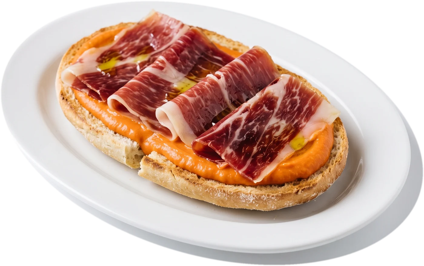 Tostada con salmorejo y jamón